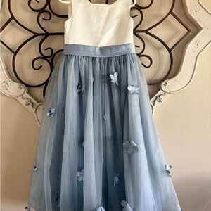 Azazie Ivory and Dusty Blue Kids Dress